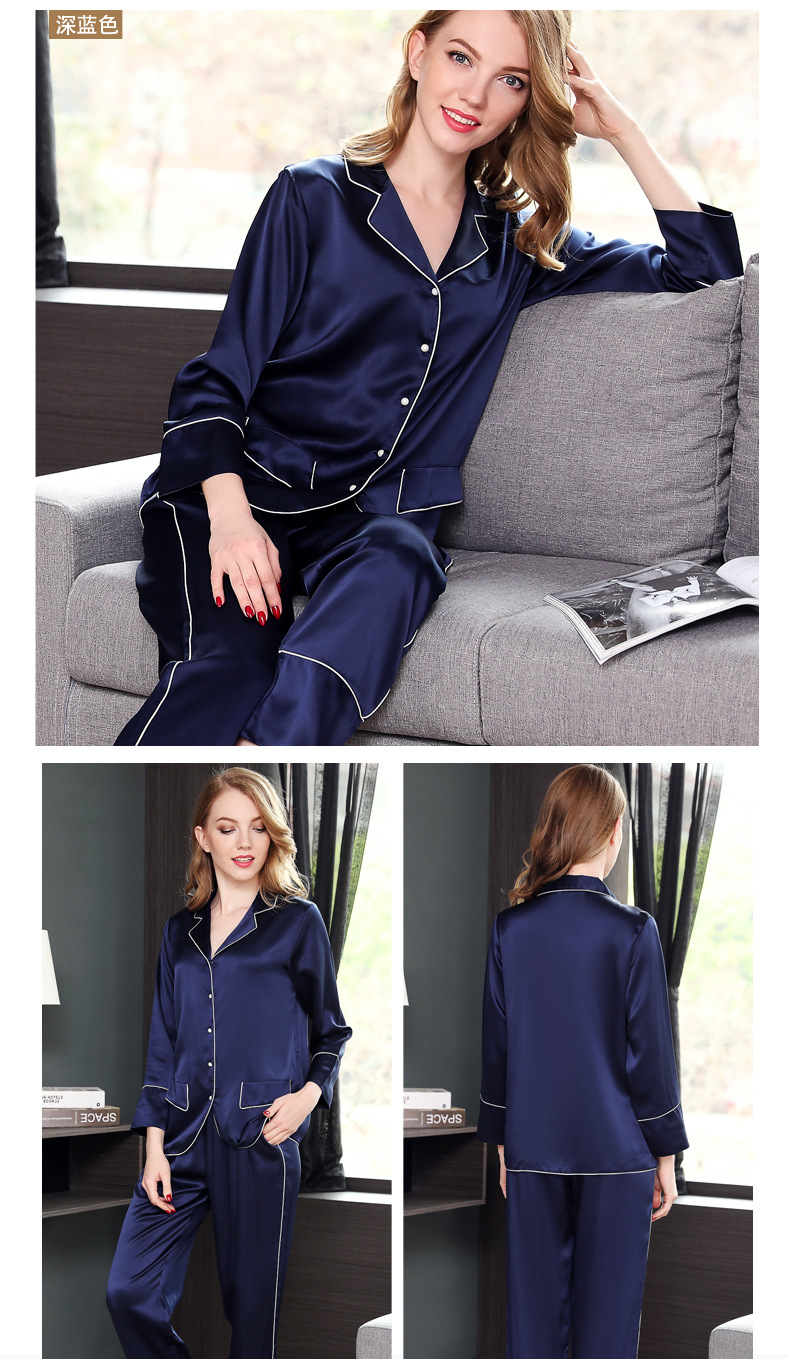19mm Women 100% Mulberry Long Sleeve Silk Pajama Set - 4 Colors Black,  Pink, Navy Blue, Emerald - S / Black